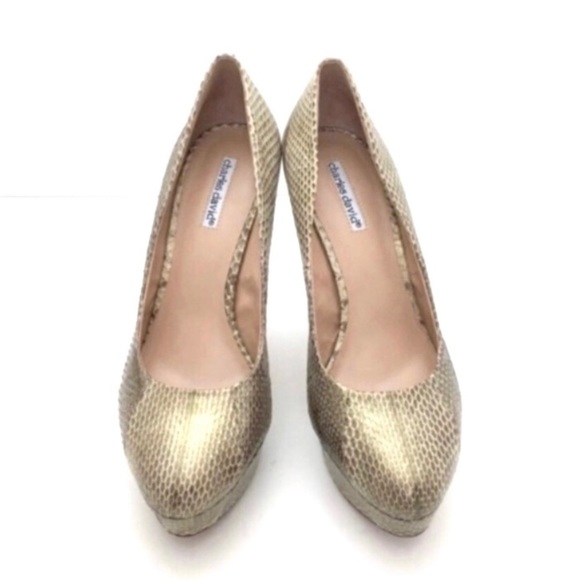 CHARLES David Regal Gold Snakeskin Platform High Heel Pumps in Metallic Gold - Picture 2 of 9